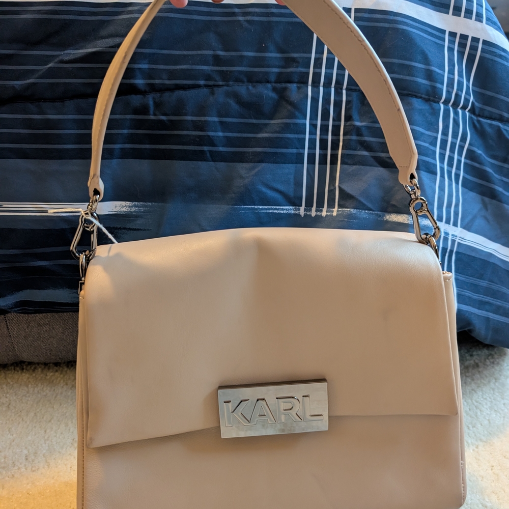 Karl Lagerfeld Cream Shoulder Bag with Metallic Logo
